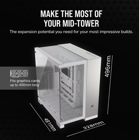 Corsair PC Case | 6500X Dual Chamber | White/Satin Gray Aluminum | Mid-Tower | Power supply included No
