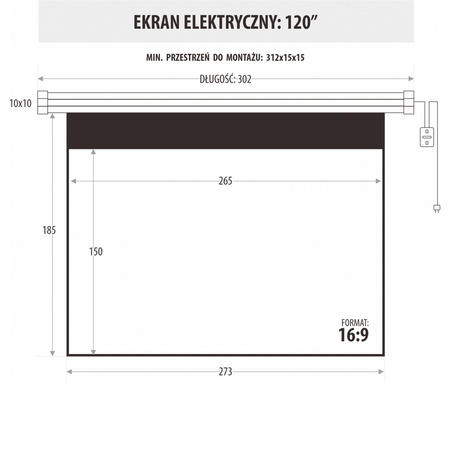 EKRAN ELEKTRYCZNY 120" 265x150cm z pilotem EM-120 16:9E ART PREM