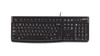 Logitech K120, US Standard Wired • Virtually silent, low-profile keys• Industry standard layout with full-size F-keys and number pad• Sleek, thin profile keyboard with a spill-resistant design*• Plug-and-play USB connection• Bold, bright white characters 