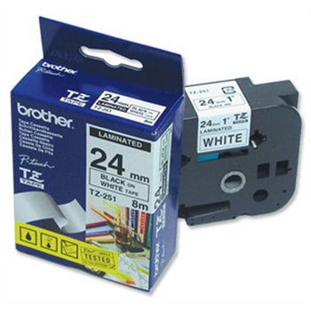 Brother TZ-251 Laminated Tape Black on White TZe 8 m 2.4 cm