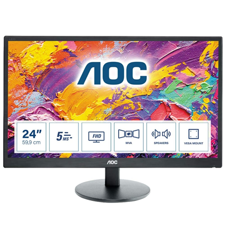AOC M2470SWH 24 ", VA, FHD, 1920 x 1080, 16:9, 5 ms, 250 cd/m², Black, 2 x HDMI, 1 x VGA, Built-in Speakers