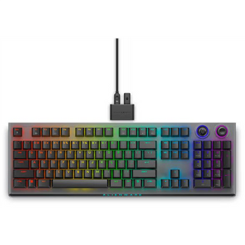 Dell Alienware Tri-Mode AW920K Wireless Gaming Keyboard AlienFX per-key RGB / 16.8 million colors; Hot Keys: Programmable, rocker switch and dial RGB LED light US Wireless Dark Side of the Moon CHERRY MX Red Bluetooth Wireless connection Numeric keypad