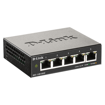 D-Link Smart Managed Switch DGS-1100-05V2/E Managed L2 Rackmountable 1 Gbps (RJ-45) ports quantity 5