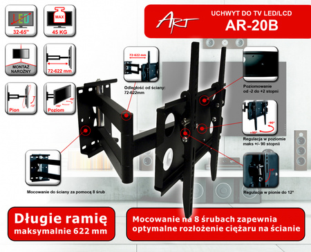 UCHWYT DO TV LCD/LED AR-20B ART 32-65" 45KG reg. pion/poziom 62cm