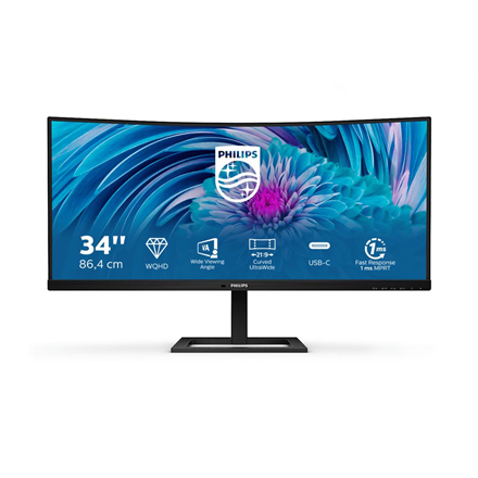 Philips UltraWide LCD Monitor 346E2CUAE 34 ", VA, WQHD, 3440 x 1440, 21:9, 4 ms, 300 cd/m², Black