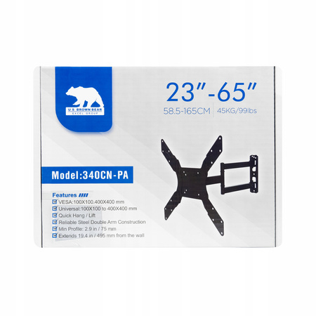 UCHWYT TV 23-65 OBROTOWY UCHYLNY DO TELEWIZOR STAL