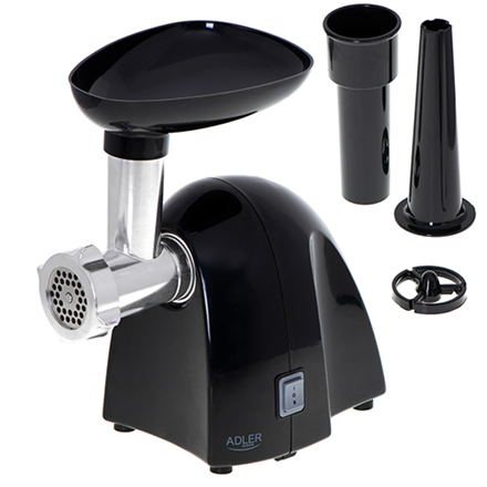 Adler Meat mincer AD 4811 Black 600 W Number of speeds 1 Throughput (kg/min) 1.8 3 replaceable sieves: 3mm for grinding poppies and preparing meat and vegetable stuffing; 5mm for meatballs, Roman roast and beef burgers; 7mm for coarsely ground sausages,