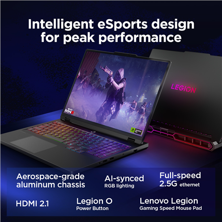 Lenovo Legion Pro 7 16IAX10H | Eclipse Black | 16 " | OLED | WQXGA | 2560 x 1600 pixels | Intel Core Ultra 9 | 275HX | 64 (2x32) GB | CSODIMM DDR5 | Solid-state drive capacity 2000 GB | NVIDIA GeForce RTX 5090 | GDDR7 | 24 GB | Windows 11 Home | 802.11be