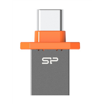 Silicon Power USB-A and USB-C Flash Drive Mobile C21 32 GB, USB Type-C/Type-A 3.2 Gen 1 (USB 3.1, USB 3.0, USB 2.0 compatible), Grey/Orange