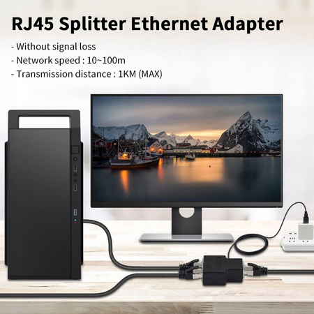 SPLITTER LAN 1x2 ADAPTER ROZGAŁĘŹNIK RJ45 100 Mbps