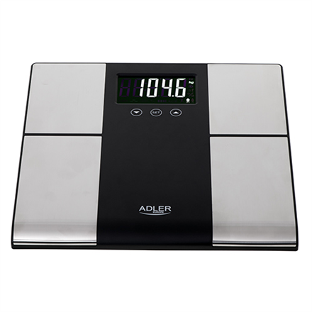 Adler Bathroom scale with analyzer AD 8165	 Maximum weight (capacity) 225 kg, Accuracy 100 g, Body Mass Index (BMI) measuring, Stainless steel/Black