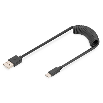 Digitus USB 2.0 Type A to USB C Spiral Cable AK-300430-006-S Black, 1 m