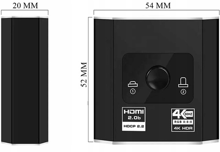 SWITCH HDMI 2.0 2x1 SPLITTER 1x2 4K60Hz ROZDZIELAC