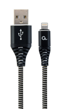 Kabel USB 2.0 (AM/8-pin lightning M) oplot tekstylny 1m czarno-biały Gembird