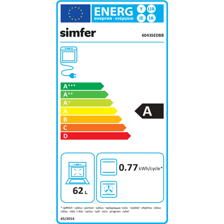 Simfer 6043SEDBB Oven | Simfer Oven | 6043SEDBB | 62 L | Electric | Manual | Mechanical control | White