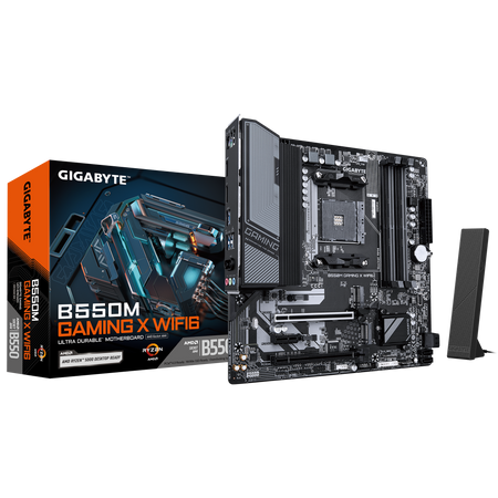 Gigabyte B550M GAMING X WIFI6 | Processor family AMD | Processor socket AM4 | DDR4 DIMM | Supported hard disk drive interfaces SATA, M.2 | Number of SATA connectors 4