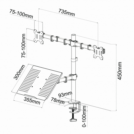UCHWYT BIURKOWY DO 2 MONITORÓW LED/LCD 13-27" + notebooka L-25 ART