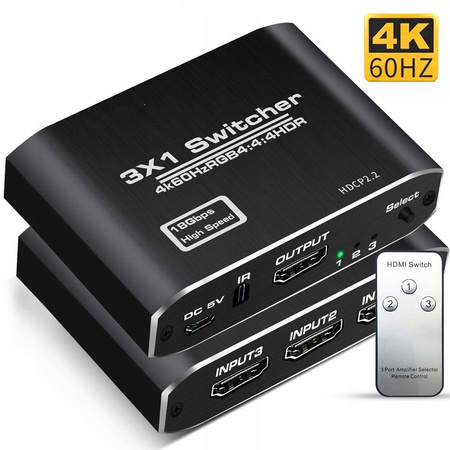 SWITCH HDMI 2.0b 3x1 ROZDZIELACZ 4K/60 HZ HDCP 2.2