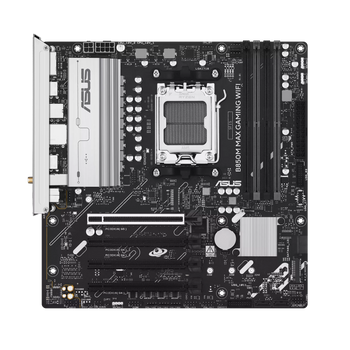 Asus B850M MAX GAMING WIFI | Processor family AMD | Processor socket AM5 | DDR5 | Supported hard disk drive interfaces SATA, M.2 | Number of SATA connectors 4