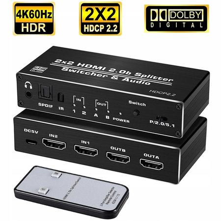 MATRIX HDMI 2.0 2x2 SWITCH SPLITER DOLBY ATMOS 7.1