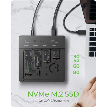 Raidsonic 4-Bays USB4 Duplicator (1:3 clone) for NVMe M.2 SSD | IB-4013MCL-C4
