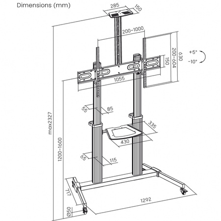 MOBILNY STOJAK+UCHWYT DO TV 60-100" 100KG S-15-AL ART Vesa max 1000x600 HEAVY DUTY