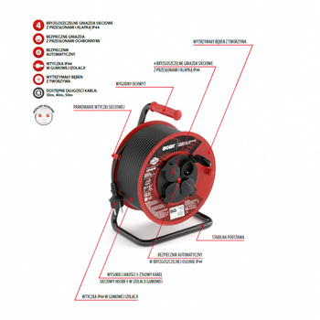 Przedł.ZWIJANY ACAR PZ-4Z/ST H05RR-F 3GX1.5 50M Z STYK. OCHR. CZARNY gumowa izolacja M01904 IP44