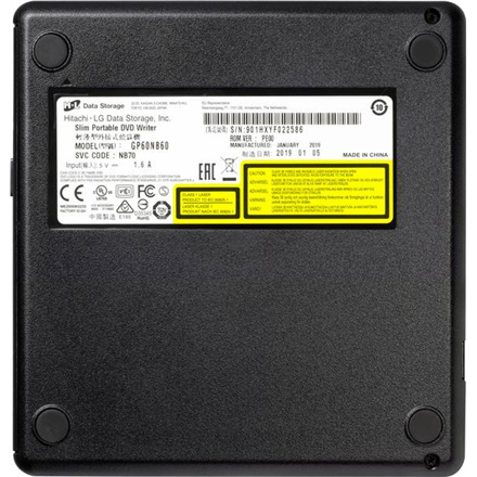 H.L Data Storage Ultra Slim Portable DVD-Writer GP60NB60 Interface USB 2.0 DVD±R/RW CD read speed 24 x CD write speed 24 x Black Desktop/Notebook