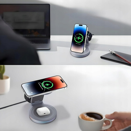 ŁADOWARKA INDUKCYJNA BEZPRZEWODOWA STACJA DOKUJĄCA 3w1 OBROTOWA 360° 20W