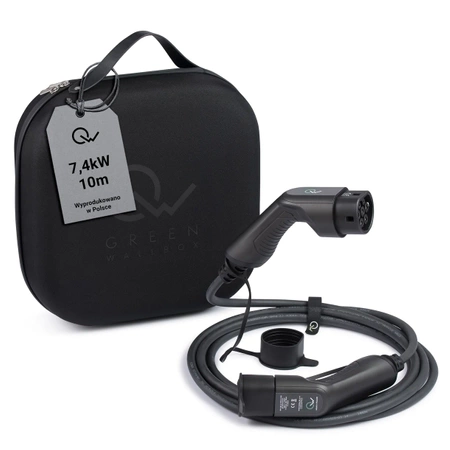 Zielony kabel Wallbox EV typu 2 7,4kW 10 metrów w twardej torbie 