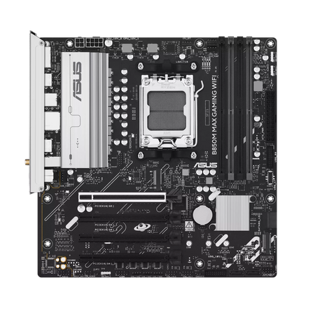 Asus B850M MAX GAMING WIFI | Processor family AMD | Processor socket AM5 | DDR5 | Supported hard disk drive interfaces SATA, M.2 | Number of SATA connectors 4