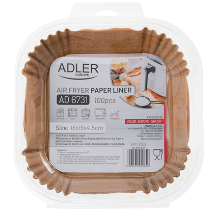 Adler | Paper Liners for Air Fryer | AD 6731 | 100 | Dimensions (W x L) 16 x 16 x 4.5 cm