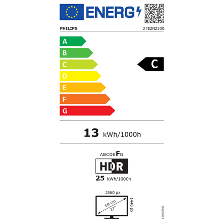 Philips | 27E2N2500/00 | 27 " | IPS | Quad HD | 16:9 | 120 Hz | 4 ms | 2560 x 1440 pixels | 300 cd/m² | HDMI ports quantity 1 | Black