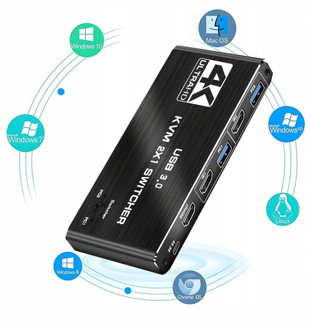PRZEŁĄCZNIK KVM HDMI 2.0 4xUSB 3.0 SWITCH 4K/60HZ 2 KOMPUTERY - 1 MONITOR
