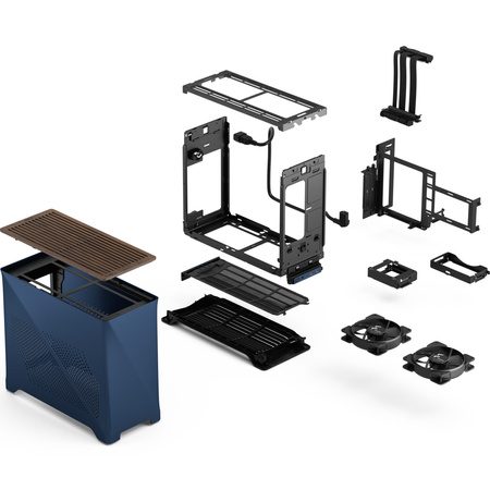 Fractal Design Era 2 Mini-ITX Gehäuse, Walnussholz-Panel – Blau