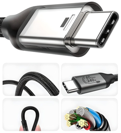 KABEL USB4 Thunderbolt 4 240W 40Gbps 120Hz PRZEWÓD USB C NYLON OPLOT 1,5M