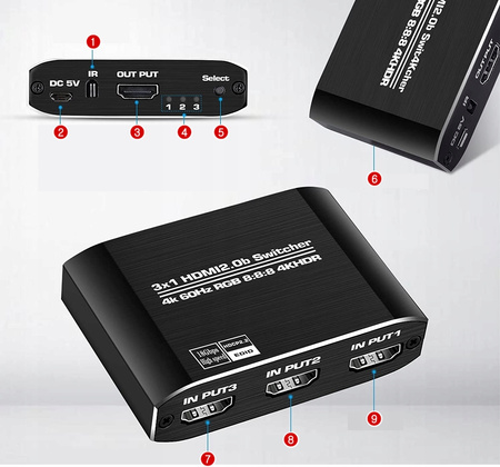 SWITCH HDMI 2.0b 3x1 ROZDZIELACZ 4K/60 HZ HDCP 2.2