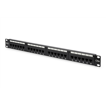 Digitus Patch Panel DN-91524U Black 48.2 x 4.4 x 10.9 cm Category: CAT 5e; Ports: 24 x RJ45; Retention strength: 7.7 kg; Insertion force: 30N max