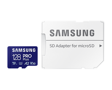 Samsung MicroSD Card with SD Adapter PRO Plus 128 GB microSDXC Memory Card Flash memory class U3, V30, A2 SD adapter