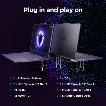 Lenovo LOQ 15IRX10 | Luna Grey | 15.6 " | IPS | FHD | 1920 x 1080 pixels | Anti-glare | Intel Core i5 | i5-13450HX | 16 GB | SO-DIMM DDR5 | Solid-state drive capacity 1000 GB | NVIDIA GeForce RTX 5060 | GDDR7 | 8 GB | Windows 11 Home | 802.11ax | Bluetoot