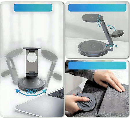 ŁADOWARKA INDUKCYJNA BEZPRZEWODOWA STACJA DOKUJĄCA 3w1 OBROTOWA 360° 20W