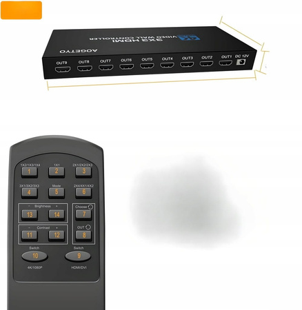 KONTORLER ŚCIANY ŚCIENNY VIDEO WALL HDMI 3X3 ROZGAŁĘŹNIK MATRYCA 9 EKRANÓW