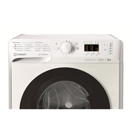 INDESIT Washing machine MTWSA 61294 WK EE Energy efficiency class C Front loading Washing capacity 6 kg 1151 RPM Depth 42.5 cm Width 59.5 cm Display Big Digit White