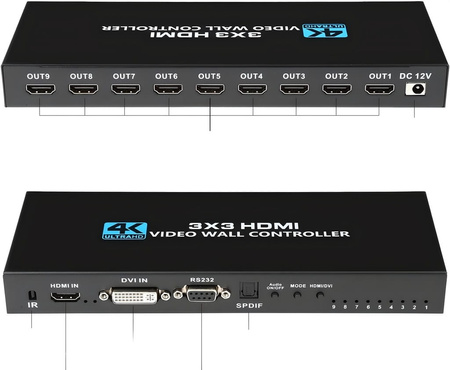 KONTORLER ŚCIANY ŚCIENNY VIDEO WALL HDMI 3X3 ROZGAŁĘŹNIK MATRYCA 9 EKRANÓW