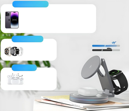 ŁADOWARKA INDUKCYJNA BEZPRZEWODOWA STACJA DOKUJĄCA 3w1 OBROTOWA 360° 20W