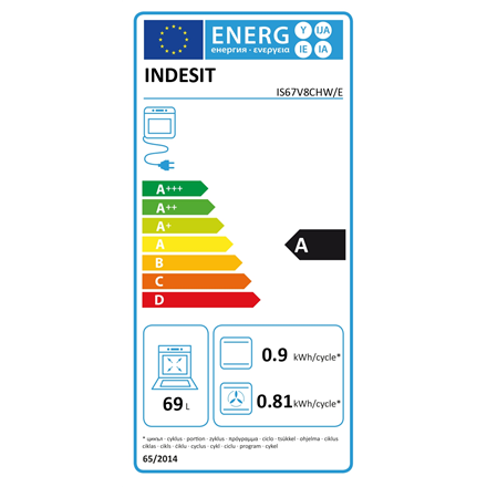 INDESIT Cooker IS67V8CHW/E	 Hob type Vitroceramic, Oven type Electric, White, Width 60 cm, Grilling, 69 L, Depth 60 cm