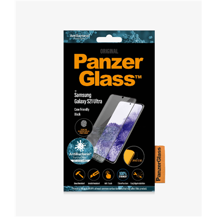 PanzerGlass Samsung Galaxy S21 Ultra Series Antibacterial glass Black Antifingerprint screen protector Case Friendly, Compatible with the in-screen fingerprint reader