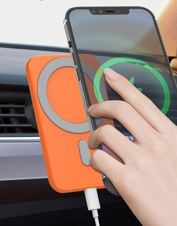BEZPRZEWODOWA ŁADOWARKA SAMOCHODOWA UCHWYT MAGNETYCZN NA KRATKĘ IPHONE 15W