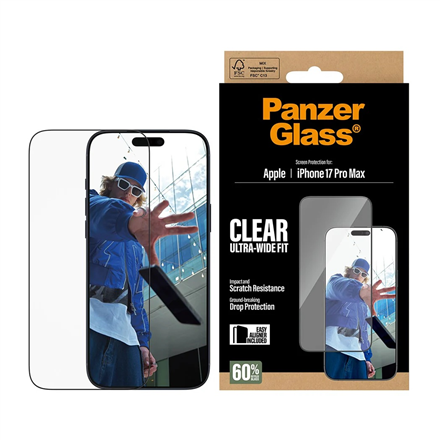 PanzerGlass Screen protector | Apple | iPhone 17 Pro Max | Glass | Transparent | Ultra-Wide Fit w. EasyAligner