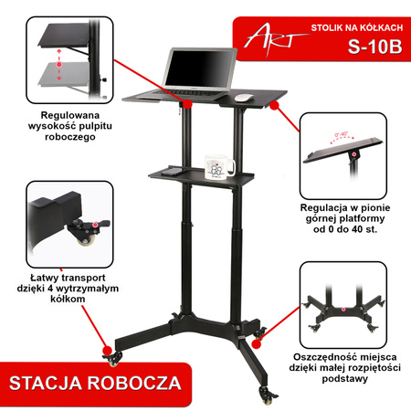 STOLIK NA KÓŁKACH/STACJA ROBOCZA pod notebooka/projektor S-10B ART